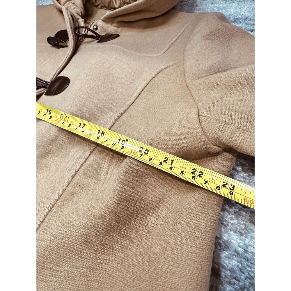 Women's LL BEAN Wool Hooded Beige BELLANDI Toggle Pea Coat Italy L/XL 294400 - Picture 5 of 11